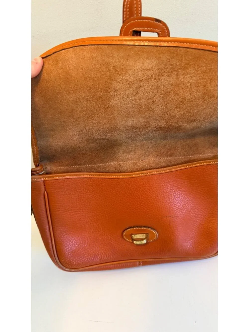 Vintage Dooney & Bourke Equestrian Crossbody Bag in British Tan Pebbled Leather